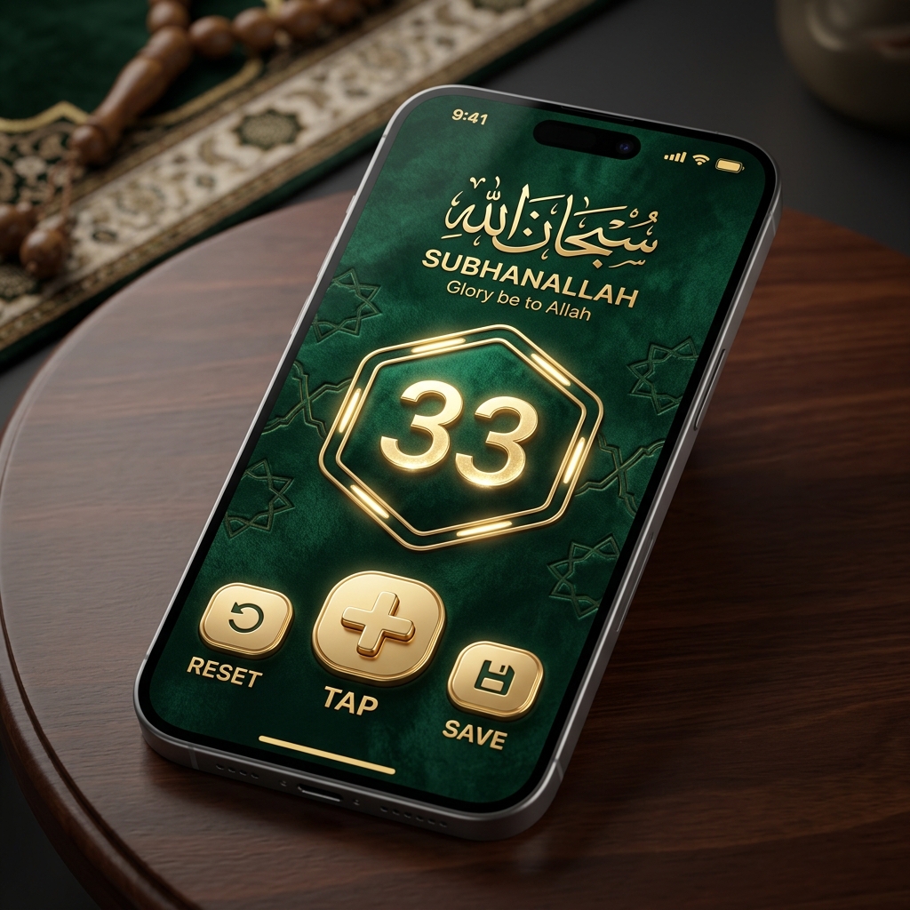 Zikir Cep 3D Mobil Uygulama Arayüzü Mockup